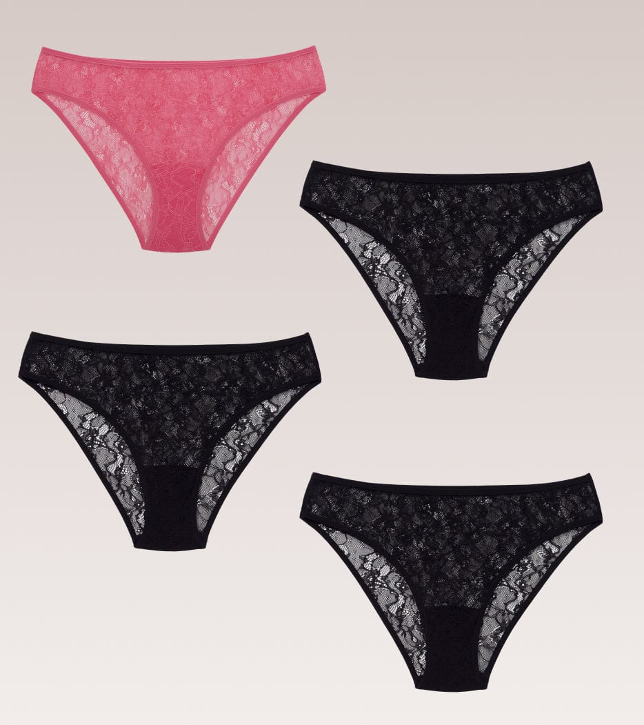 Balíček All Lace Brief Čierna&Ružová - 4 ks